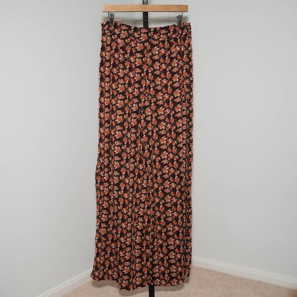 Flying Tomato Rust Leaf Palazzo Printed Pants High Rise Wide Leg - Size Large - Picture 3 of 3